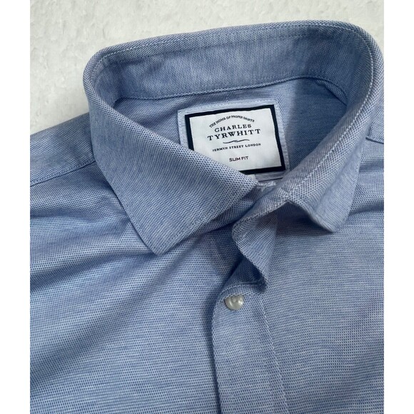 Charles Tyrwhitt Long Sleeve Solid Blue Non-Iron Slim Fit Size 16 ½"/33" - Picture 2 of 11